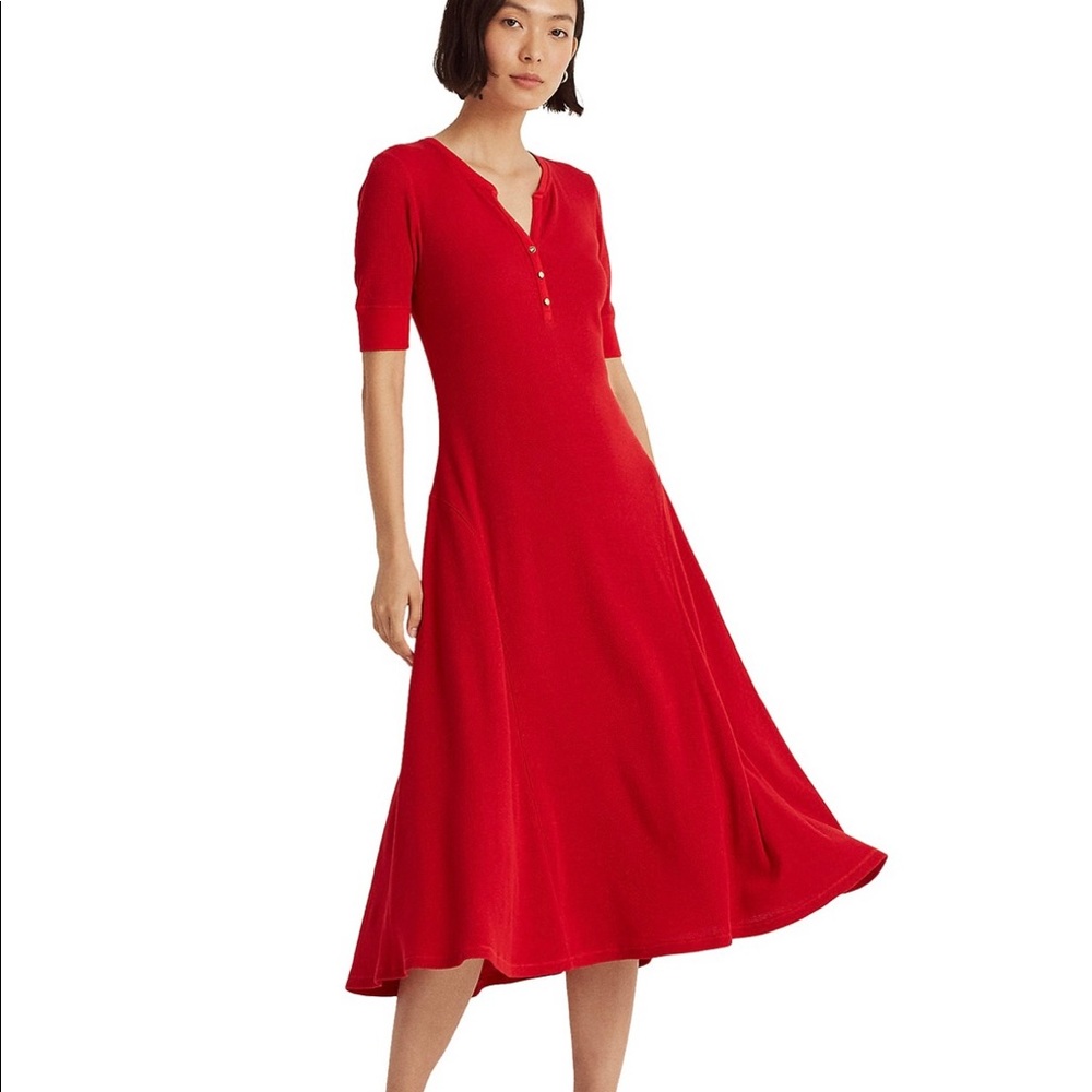 Ralph Lauren Waffle-Knit Cotton Fit & Flare Dress